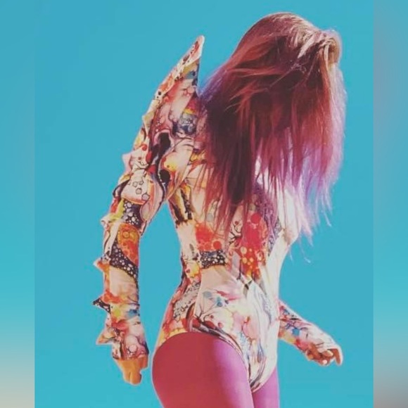 Coquetry Clothing custom made Spiked Mega Sharp Shoulder Romper Dreamscape Print - Picture 3 of 12